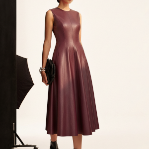 Faux Leather Pleated Dress