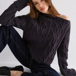 Cable Knit Off-shoulder Sweater