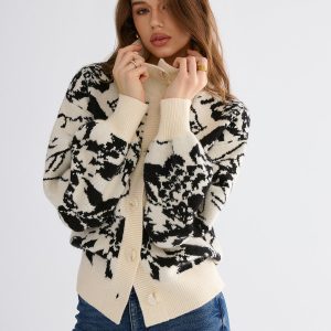 Floral Jacquard Button Cardigan