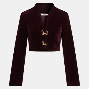 Metal Buckle Corduroy Stand Collar Jacket