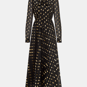 Long Sleeves Foil Spot Print A-Line Maxi Dress