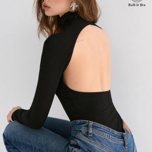 Bra Free Soft Line Open Back Long Sleeve Shirt
