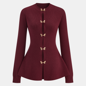 Bow Buckle Peplum Knit Cardigan