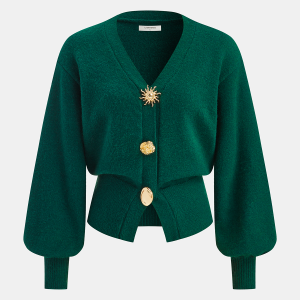 Metal Detail V-Neck Cardigan
