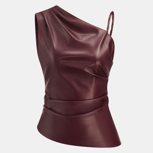 Faux Leather Asymmetric Ruched Top