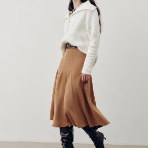 Suede Effect A-Line Maxi Skirt