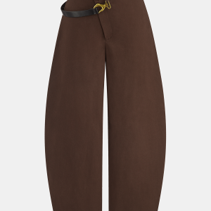Asymmetric Belted Curved-Leg Pants