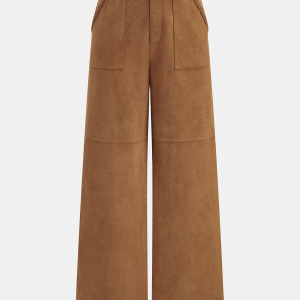 Braided Detail Mid-Waist Suede Effect Pants