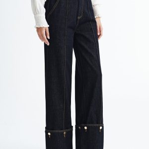 Mid-Waist Denim Cuffed Jeans