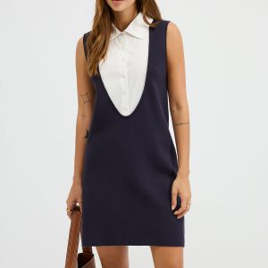 Contrast Shirt Panel Sleeveless Mini Dress