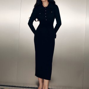 Collared Long Sleeve Maxi Dress