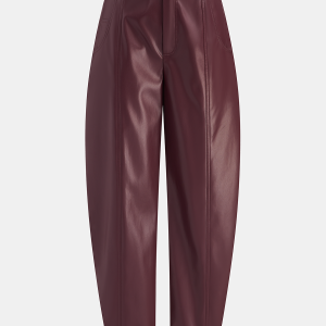 Mid-Waisted Faux Leather Curved-Leg Pants