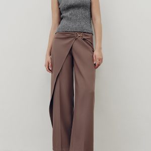 Overlap Detail Mid-Waist Pants