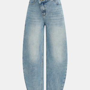 High-Waist Denim Asymmetric Curved-Leg Jeans