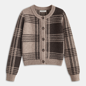 Plaid Wool-Blend Button Cardigan