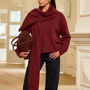 Oversized Knit Sweater with Scarf