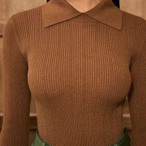 Wool Blend Collared Long Sleeve Knit Top