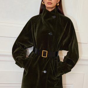 Pocketed Velvet Coat without Belt