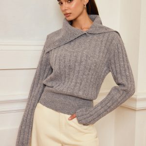 Lapel Collar Wool-Blend Sweater