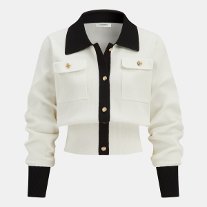 Metal Button Contrast Trim Knit Top