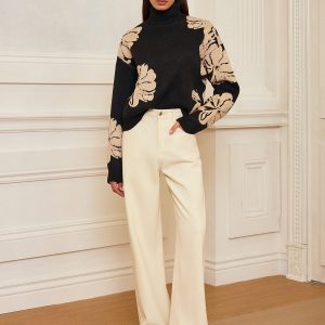 Floral Turtleneck Knit Top