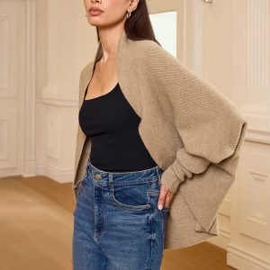Batwing Sleeve Oversized Ribbed Knit Cardigan