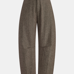 Mid-Waist Herringbone Curved-Leg Pants