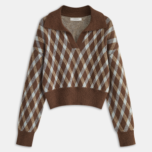 Argyle Patterned Collared Knit Sweater