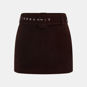 Belted Velvet Mini Skirt