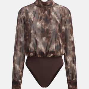 Tie-Dye Mock Neck Back Bow Detail Bodysuit