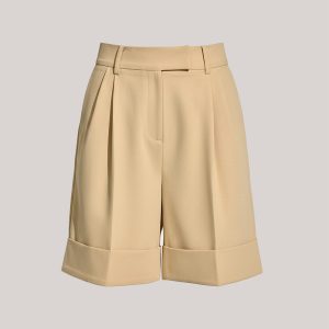 Pocket Mid-Waist Pleated Cuffed Shorts