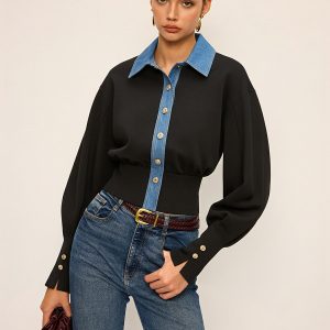 Denim Trim Buttoned Sweater