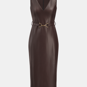 Faux Leather Sleeveless Midi Dress