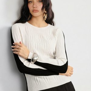 Reversible Two-Tone Textured Wool Blend Sweater