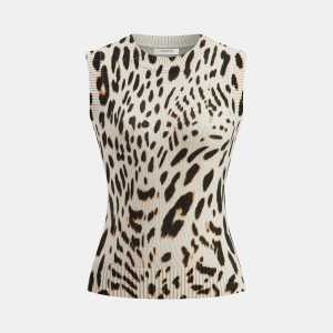 Wool-Blend Leopard Print Knit Vest