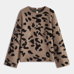 Bow Detail Leopard Print Knit Sweater