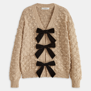 Bow Detail Textured Knit Cardigan
