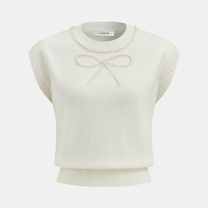Pearl Bow Detail Cap Sleeve Knit Vest