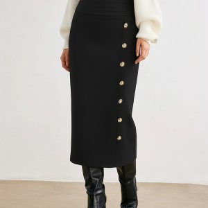 Metal Decor Midi Pencil Skirt