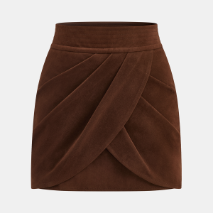 Asymmetric Pleated Suede Effect Mini Skirt
