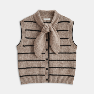 Striped Knit Vest with Tie Neck Detail