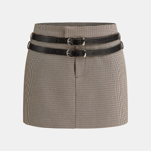 Houndstooth Mini Skirt with Double Belt
