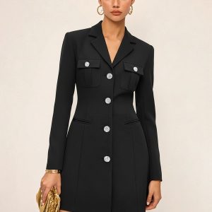 Buttoned Collared Tailored Blazer Dress