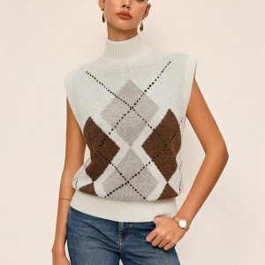 Argyle Turtleneck Knit Vest