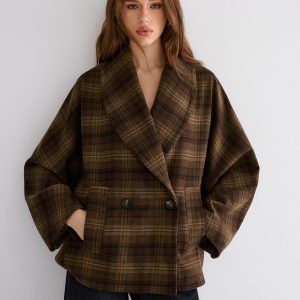 Wool-blend Gingham Loose Coat