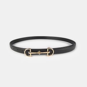 Horsebit Buckle Leather Thin Belt