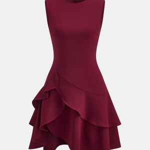 Asymmetric Ruffle Hem Sleeveless Mini Dress