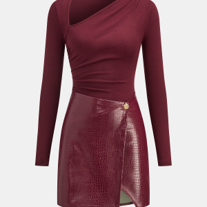 Faux Leather Paneled Knit Mini Dress