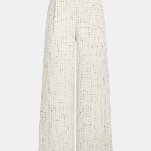 Contrast Waistband Tweed Wide-Leg Pants