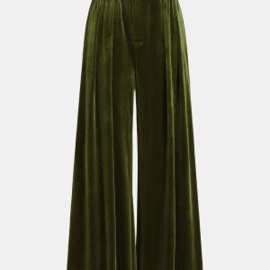 Belted Pleated Velvet Wide-Leg Pants